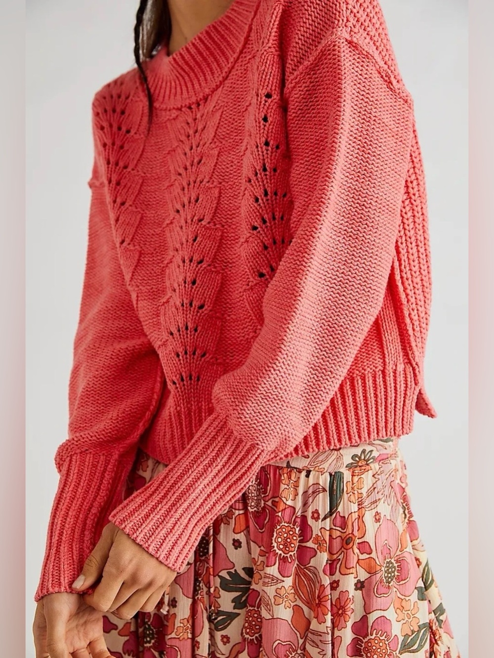 Free People Bell Song Pullover Cable Knit Sweater - Large - MSRP $98